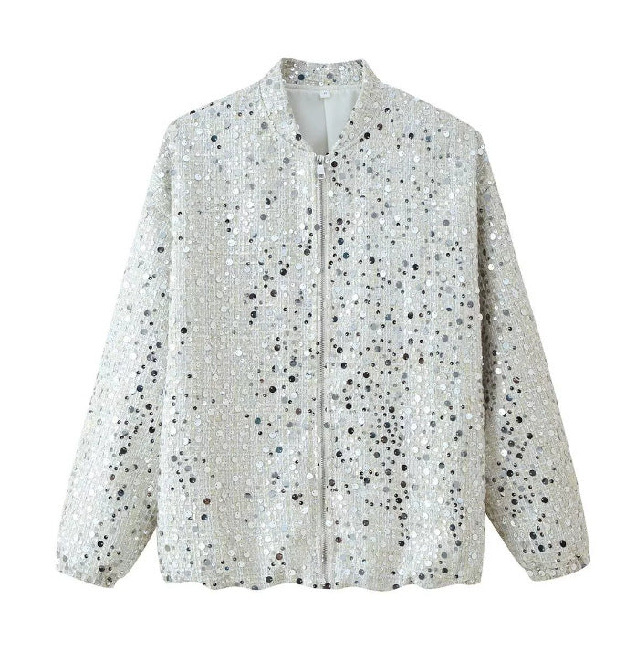 Women's Fashion Casual Trendy Long-sleeved Zipper Sequined Coats