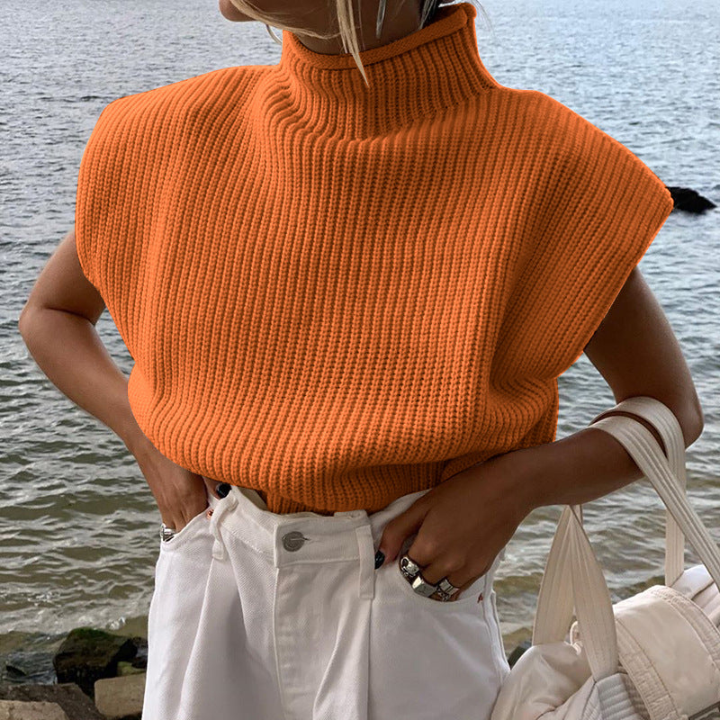 Women's Solid Color Knitted Sexy Temperament Turtleneck With Sleeves Sweater