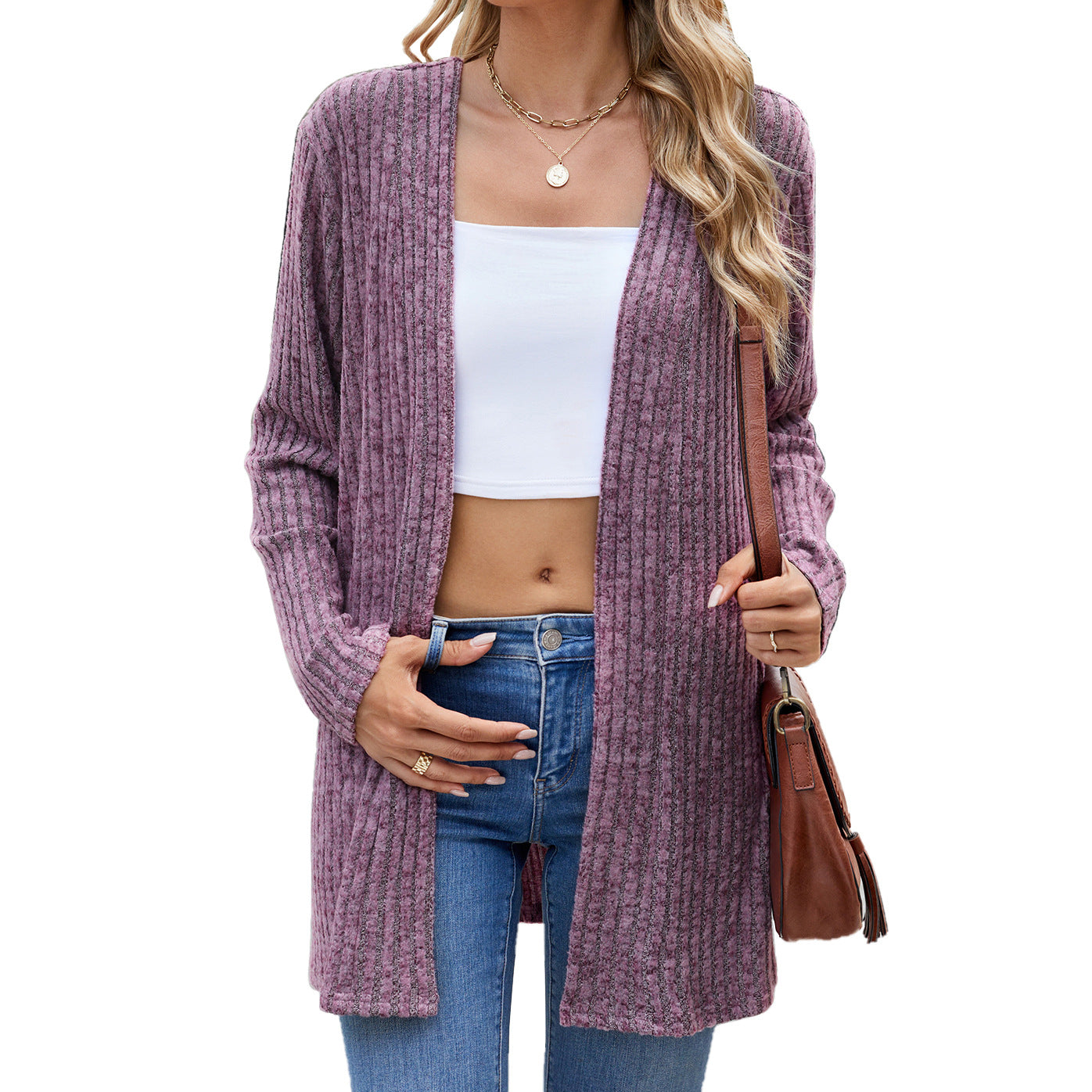 Long Sleeve Loose Sunken Stripe Sanding Women's Sweater