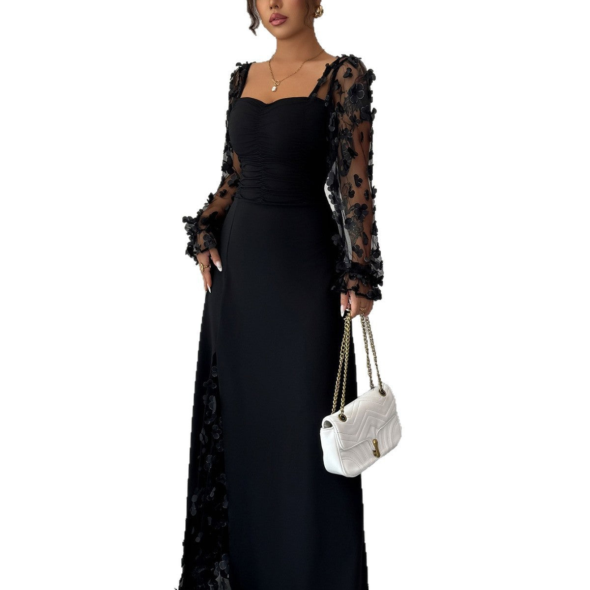 Women's French Vintage Style Long Sleeve Dress