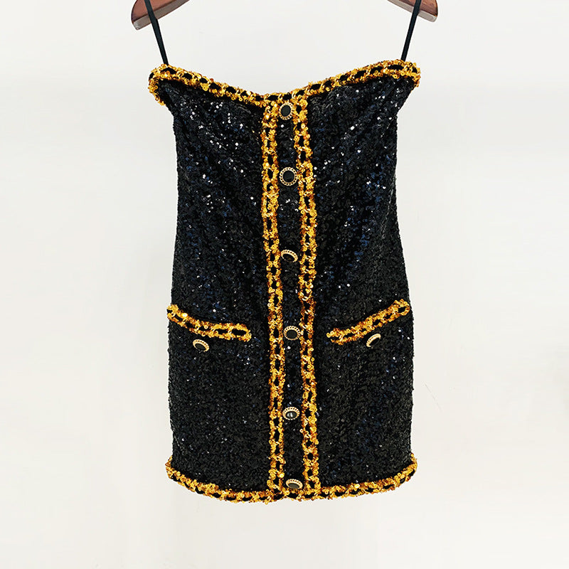 Early Spring Fashionable Sequins Chain Tube Dress
