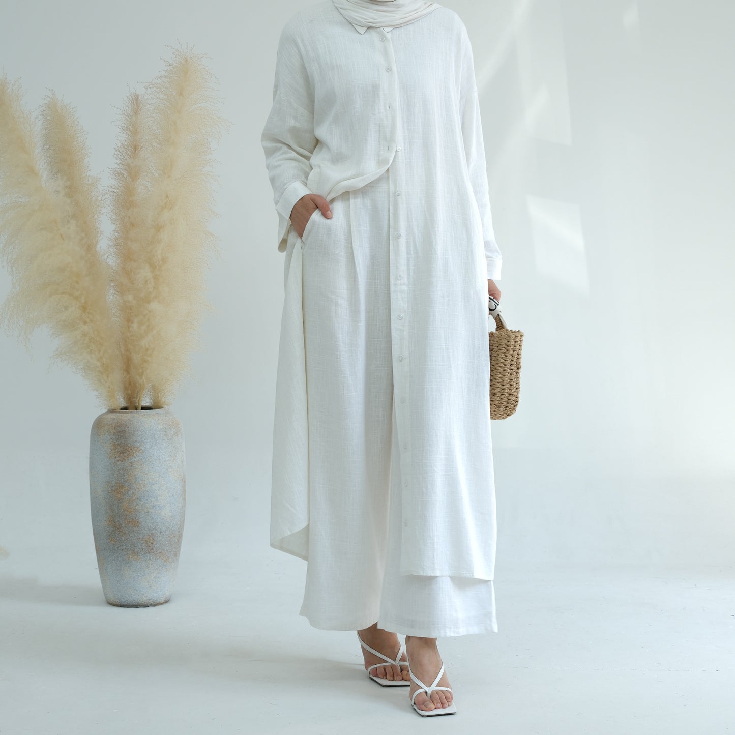 Cotton Linen Solid Color Two-piece Set Dresses