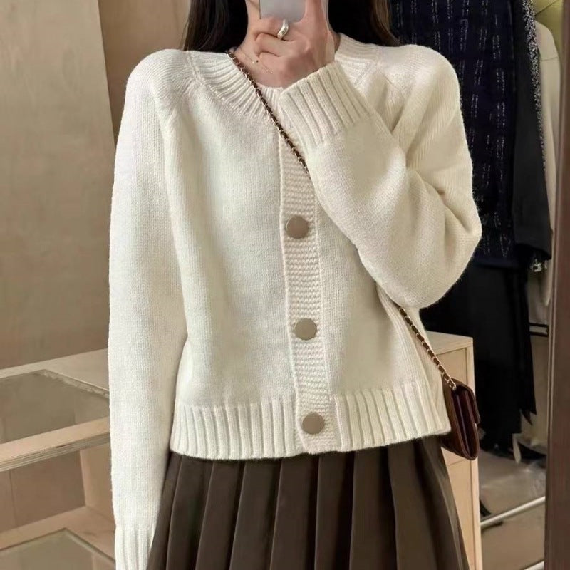 Women's Loose Slimming Soft Glutinous Knitted Single-breasted Solid Tops