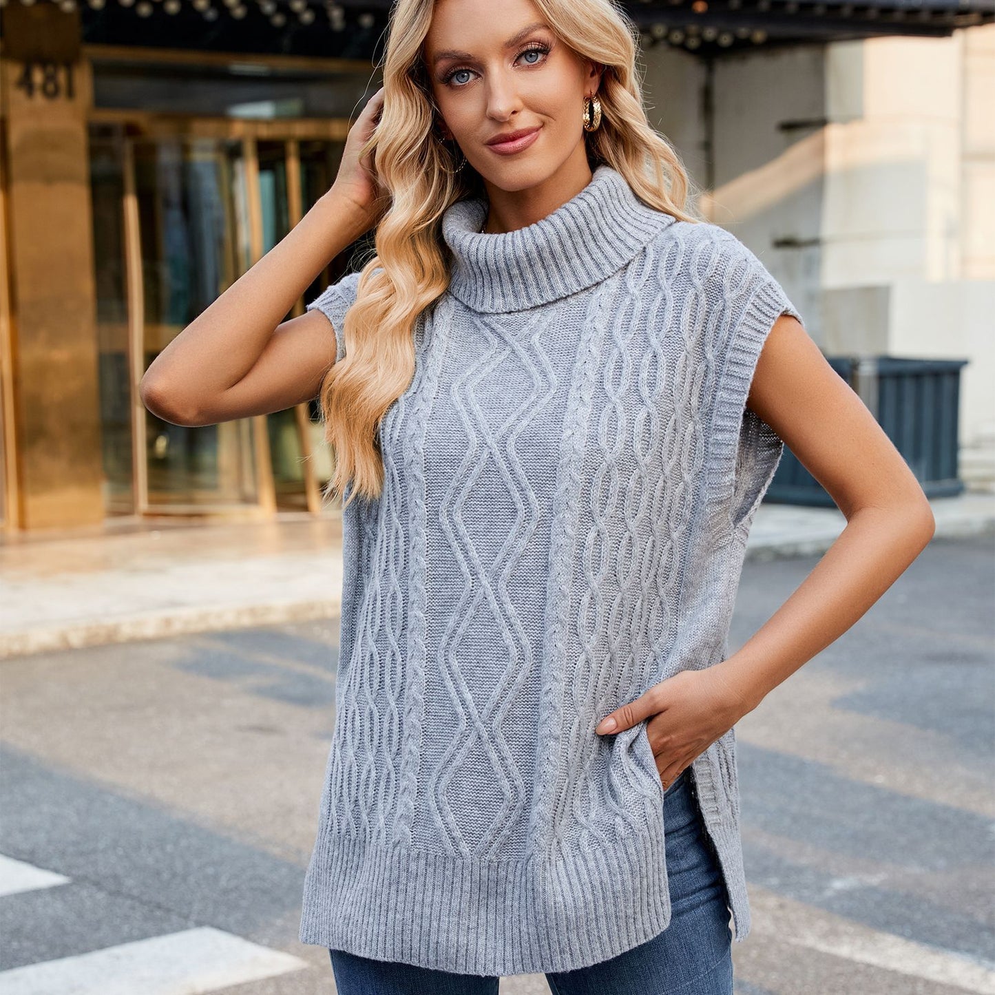 Unique Women's Casual Turtleneck Waistcoat Tide Sweater