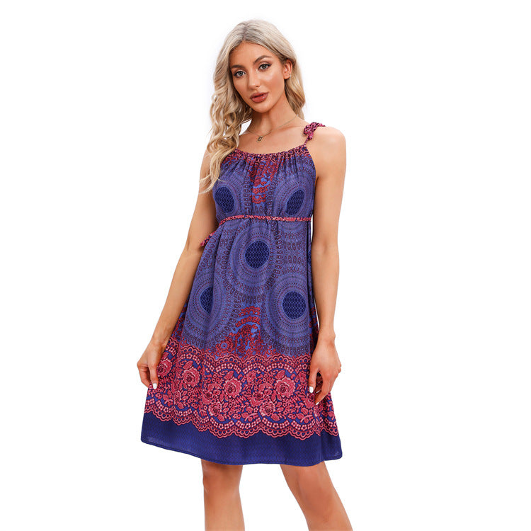 Vacation Spaghetti Straps Loose Temperament Leisure Bohemian Dress