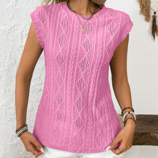 Women's Summer Round Neck Jacquard Sleeve Loose Vests