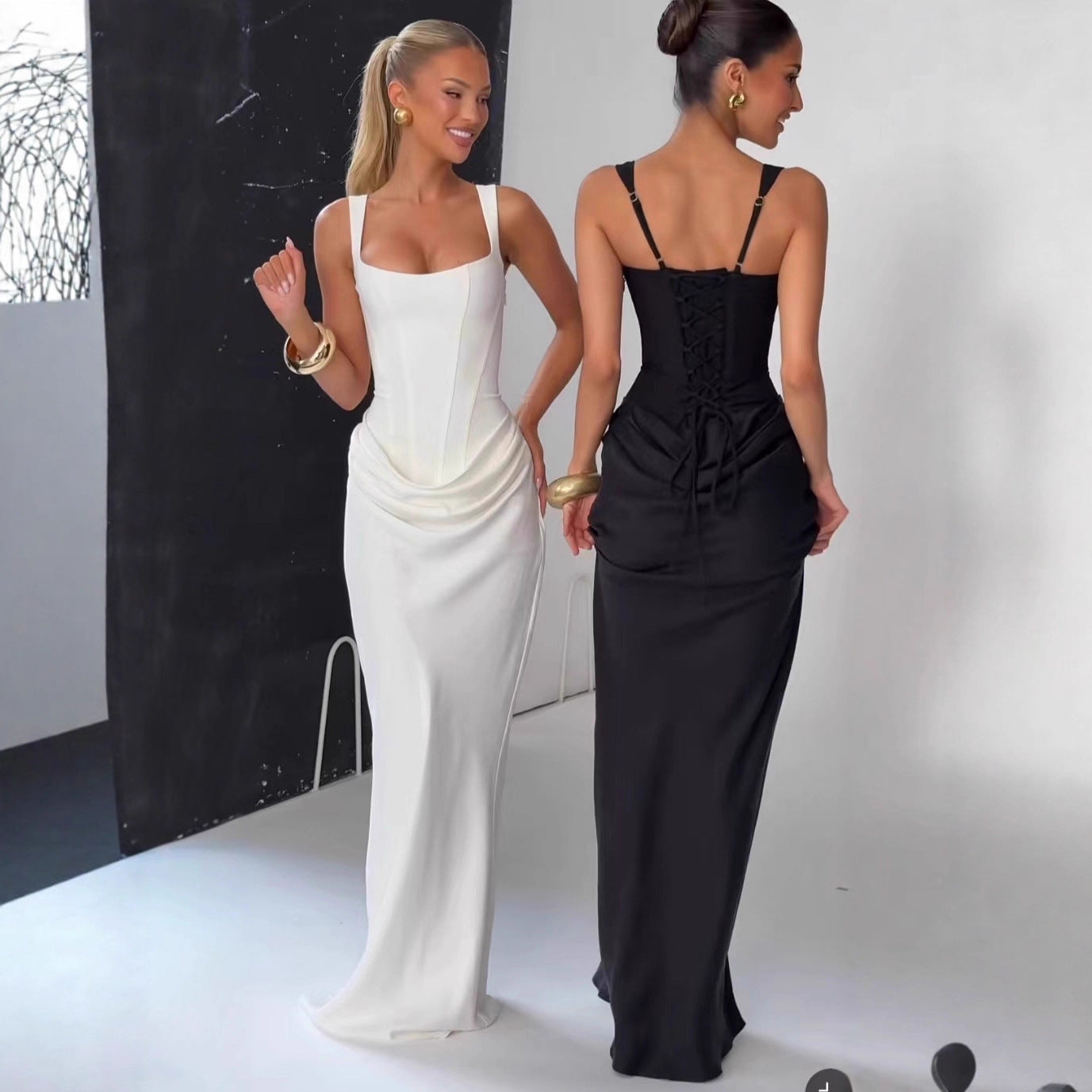 Tube White Long Type Suspender Dress Tops
