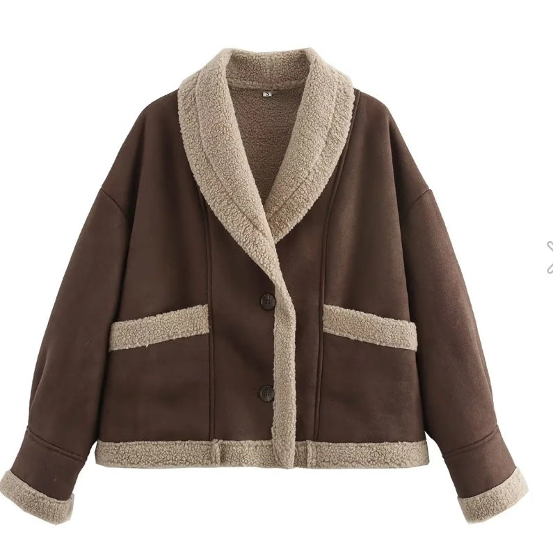 Women's Fur Integrated Turn-down Collar Casual Coats