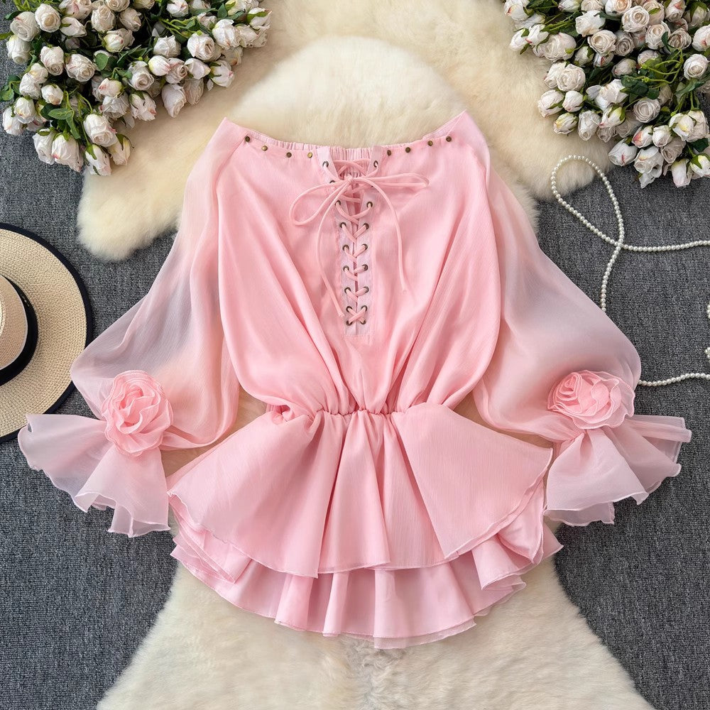Women's Beautiful Spring Strap Patchwork Ruffled Flowers Dresses