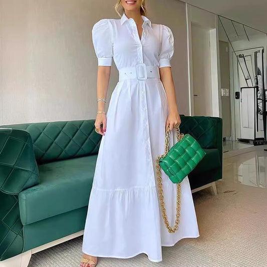 Summer High Waist Temperament Pure Color Dresses