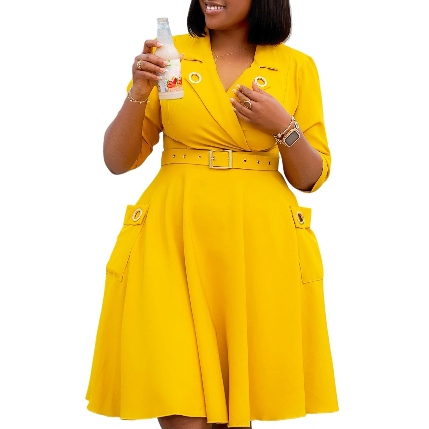 Waist Tight Business Graceful Fashionable Solid Dress