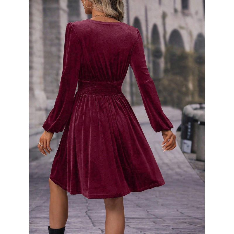 Versatile Veet Solid Color Long Sleeve Dress