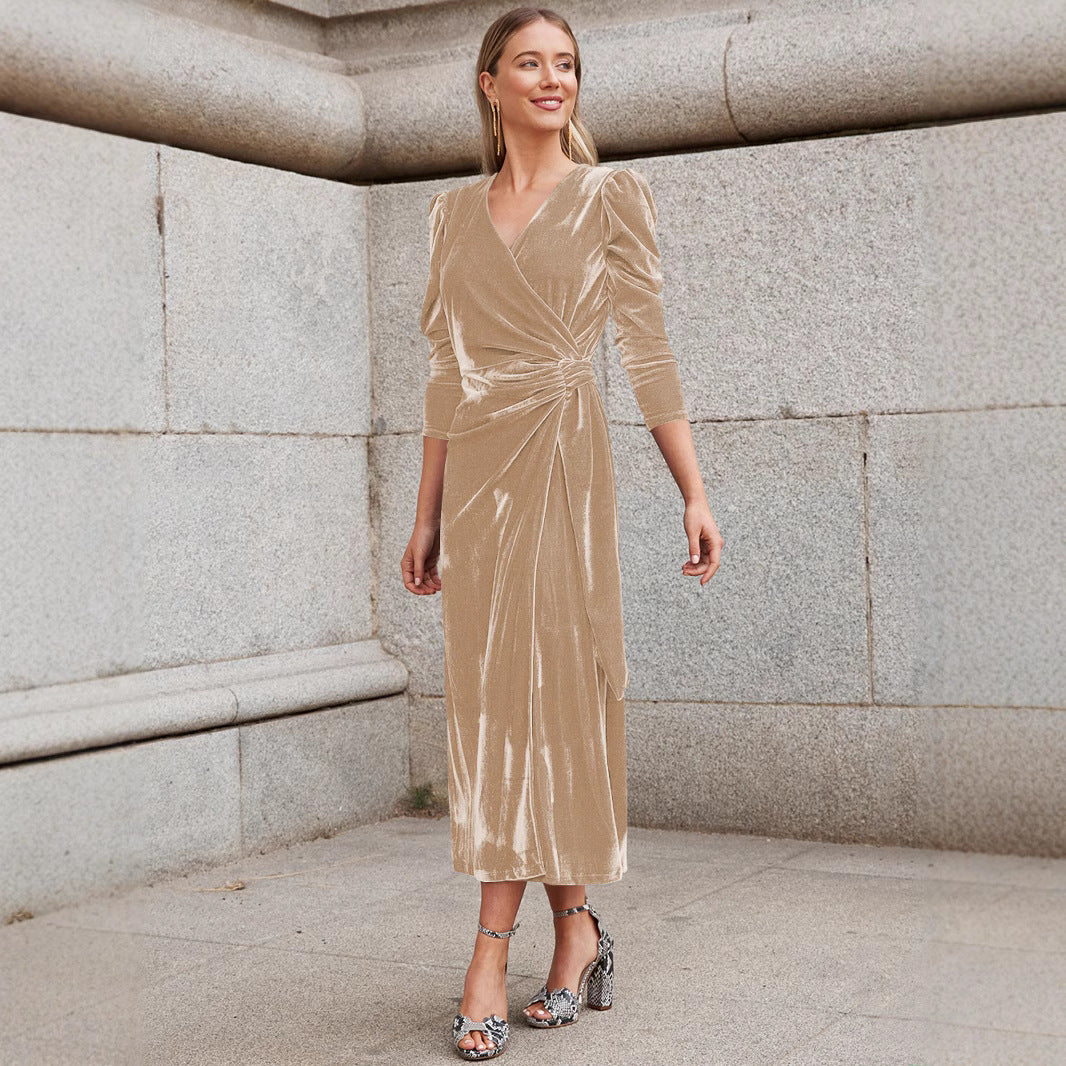 Women's Style Design Elegant Long Sleeve Gold Skirts