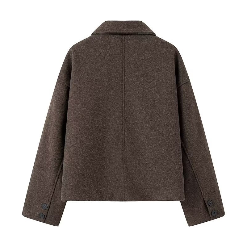 Women's Fashion Casual Polo Collar Versatile Two-tone Coats