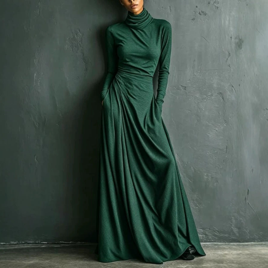 Women's Heap Collar Long Sleeves Large Swing Solid Color Clothing