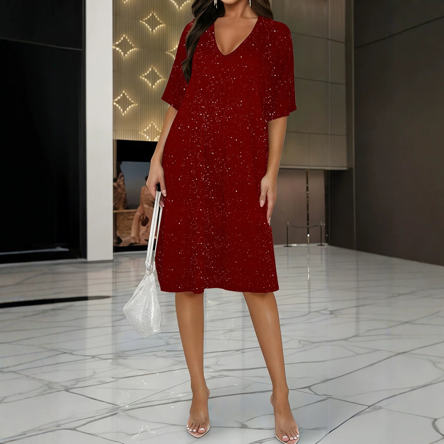 Dusting Powder Sleeve Summer Loose Large Mid-length Party Dress