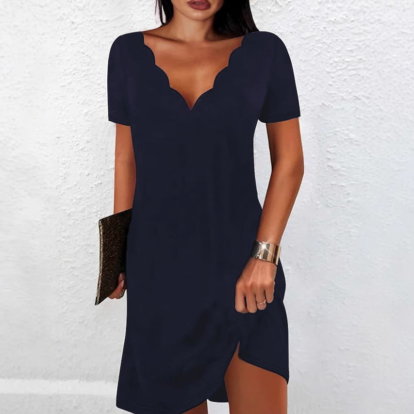 Durable Women's Solid Color Wave Sleeve Dress