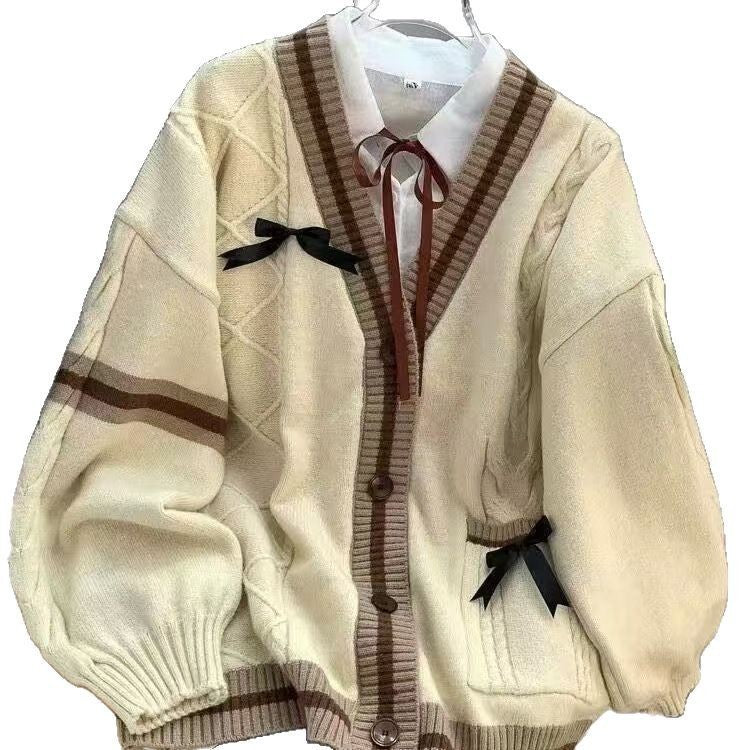 Women's Lazy Style Design Knitted Bow Twist Sweaters
