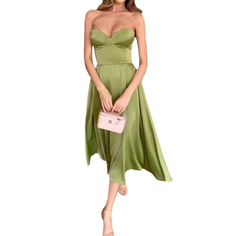 Summer Solid Color Cold-shoulder Sleeveless Sexy Dress