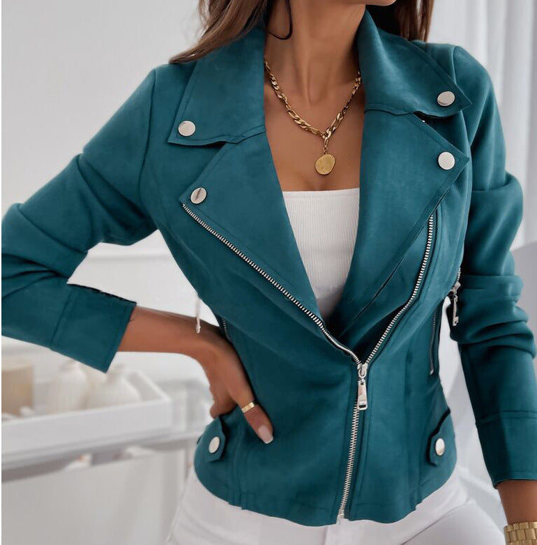 Women's Lapels Zipper Deerskin Veet For Jackets