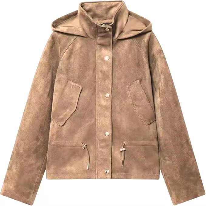 Women's Stand Collar Suede Effect Hooded Jackets