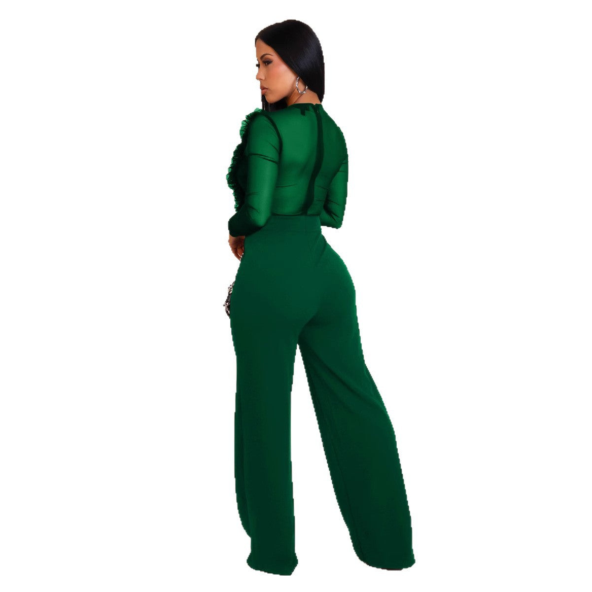 Women's Personalized Line Mesh Stitching Long Sleeves Jumpsuits