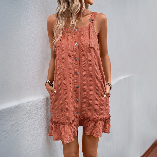 Casual Suspender Solid Color Texture Pleating Dresses