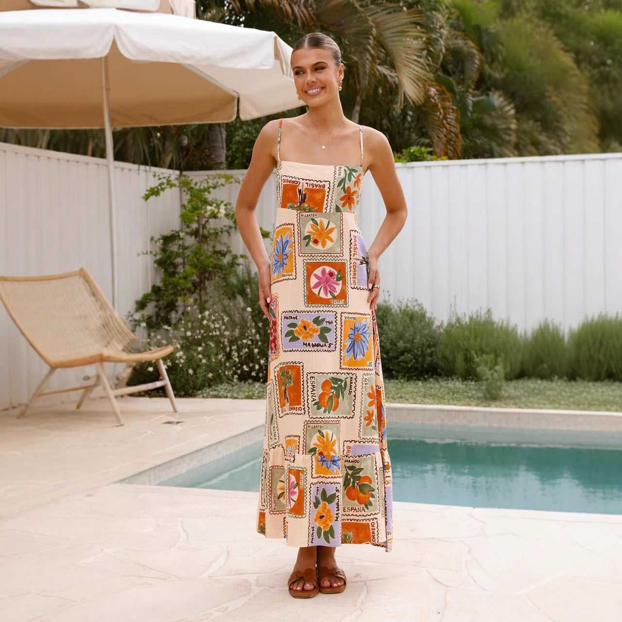 Vacation Style Casual Sling Large Swing Dress