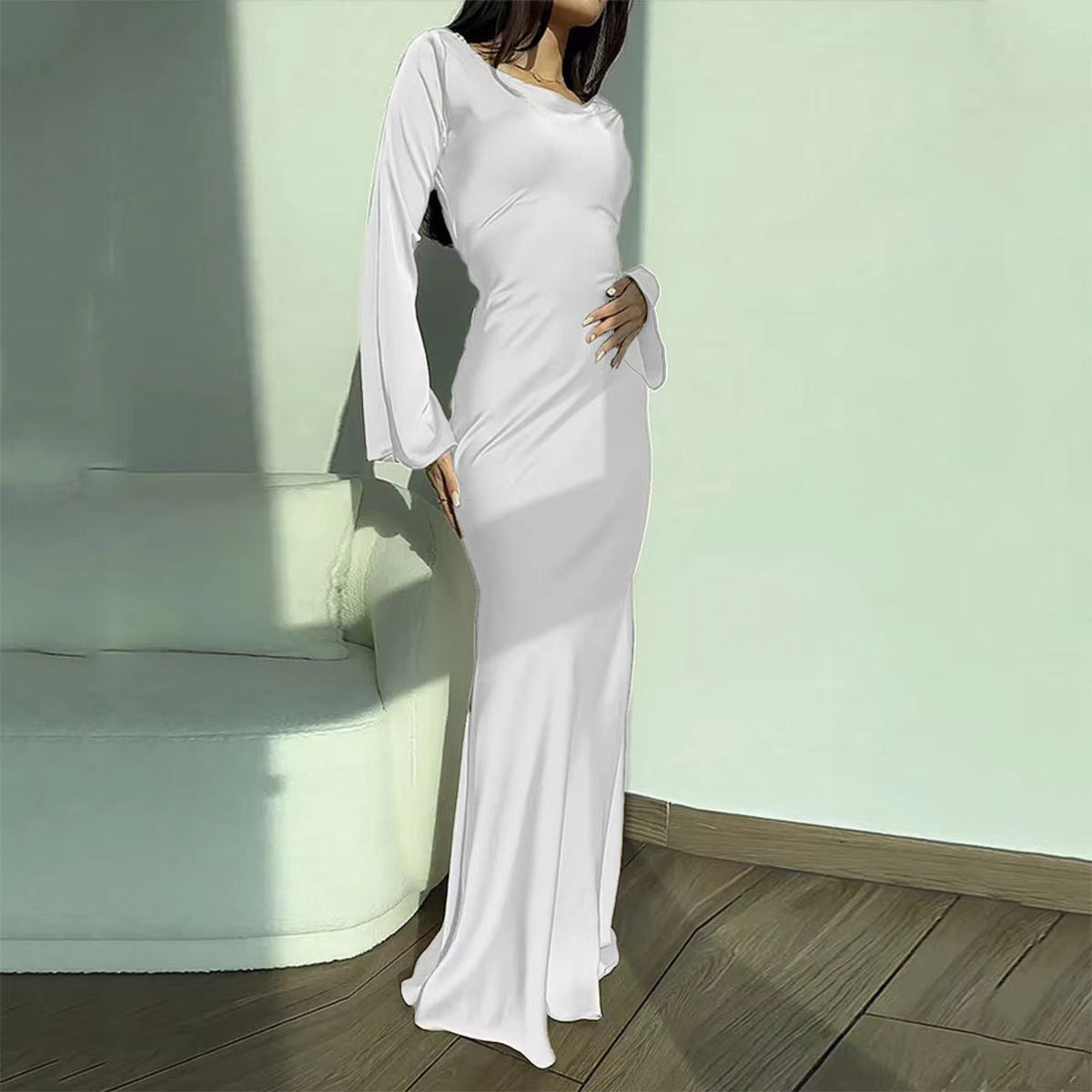 Women's Round Neck Long Sleeve National Style Temperament Dress
