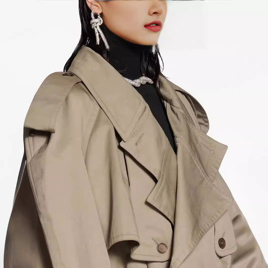 Simple Handsome Loose Large Profile Double Breasted Lace Coats