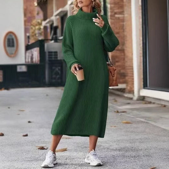 Women's Long Dress Loose Over Knee Turtleneck Knitting Sweaters