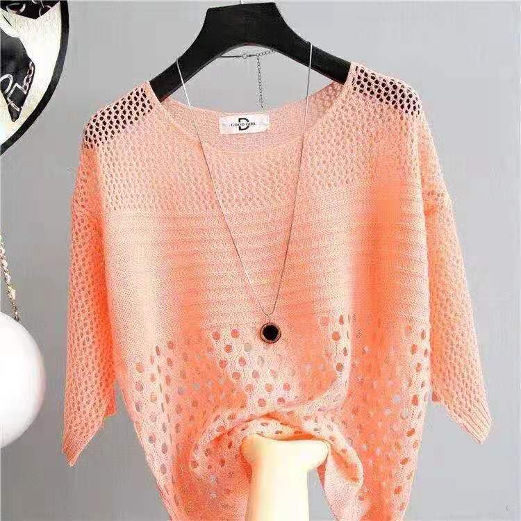 Women's Thin Loose Round Neck Wear Knitted Sun Tops