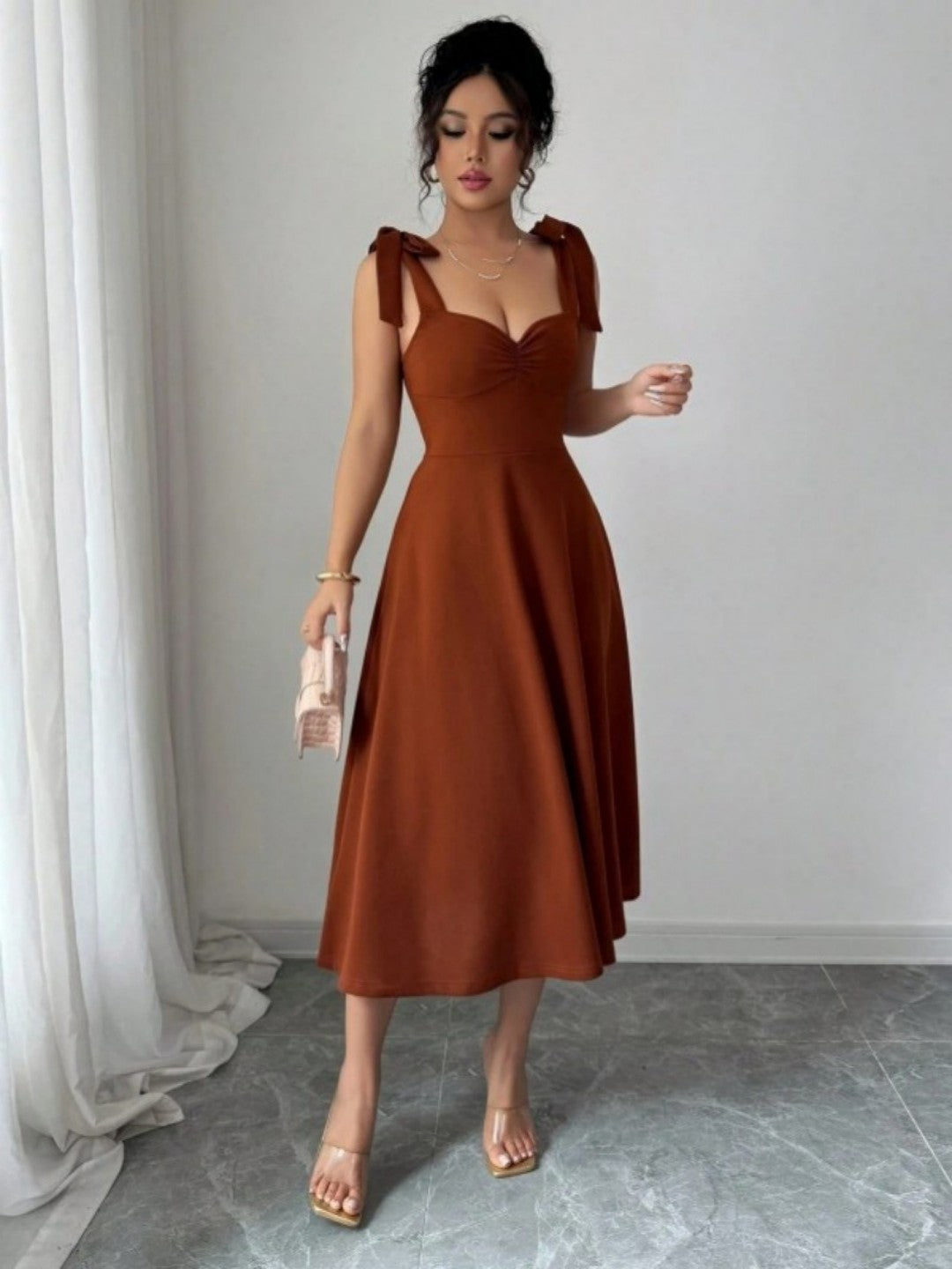 Women's Elegant Solid Color Strap Formal Female Dress
