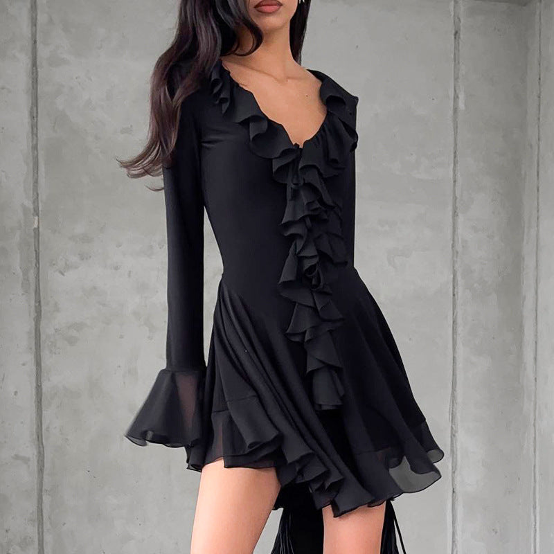 Women's Low Collar Ruffled Elegant Layered Dresses