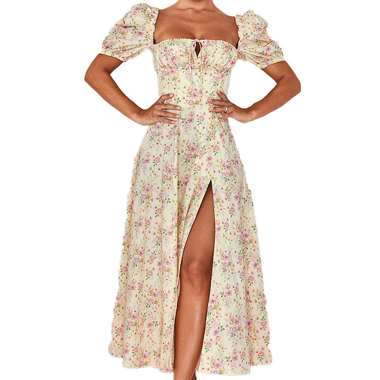 Women's Square Collar Lace Up Irregular Sexy Dress