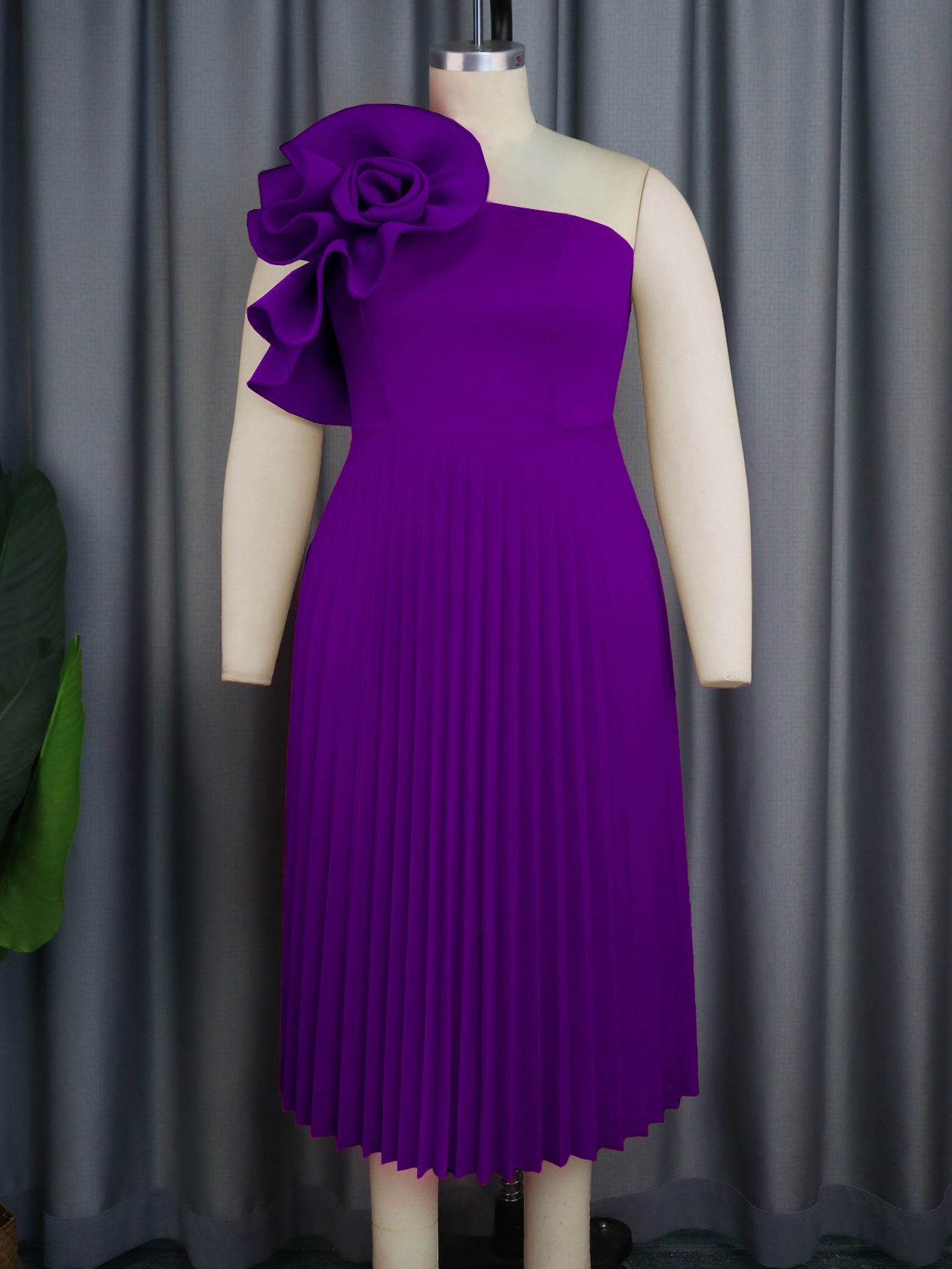 Fashion Three-dimensional Flower Dress Sexy Diagonal Dresses