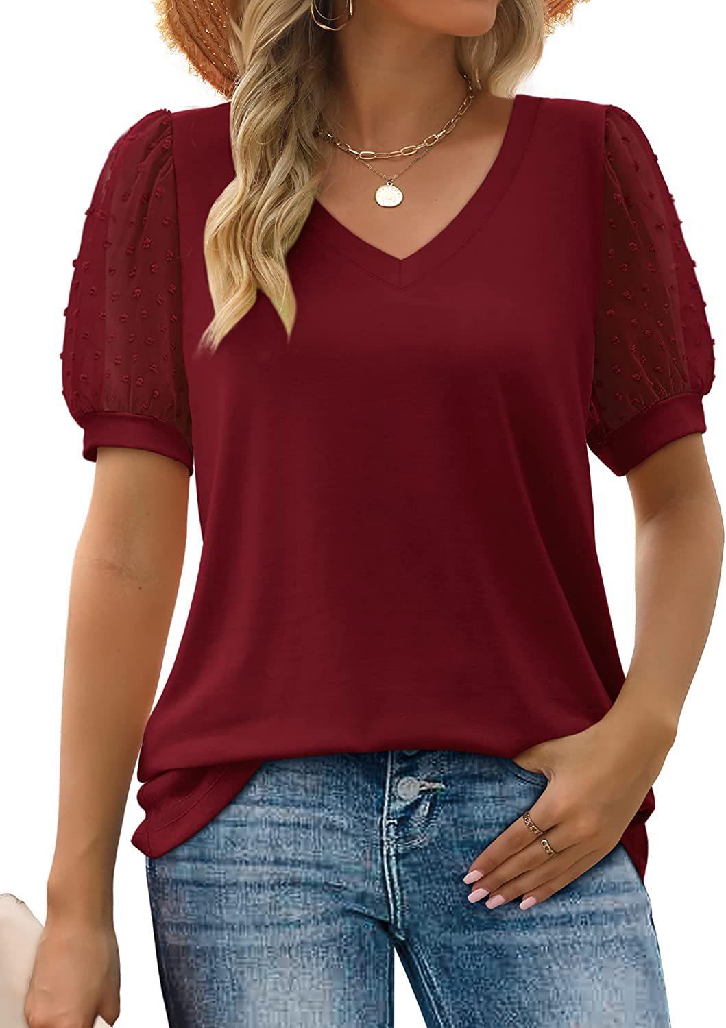 Women's Summer T-shirt Solid Color Simple Mesh Blouses