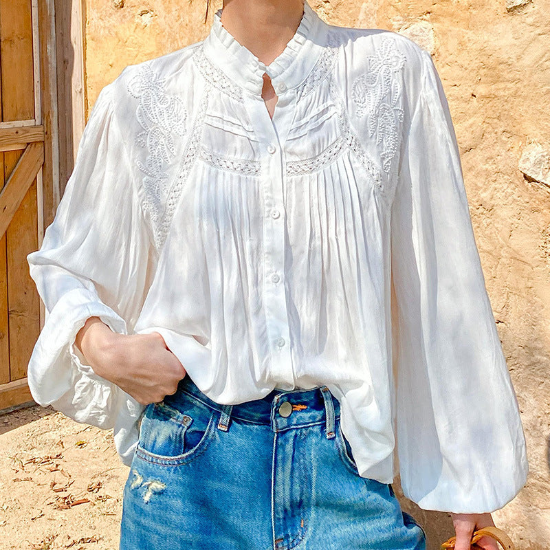 Women's Autumn French Style White Shirt Long Blouses