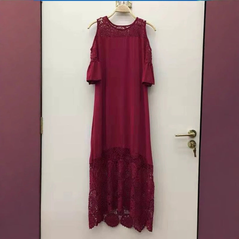 Women's Lace Patchwork Ruffled Sleeve Pullover Dress Dresses