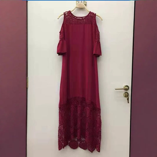 Women's Lace Patchwork Ruffled Sleeve Pullover Dress Dresses