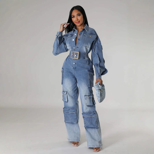Popular Comfortable Overalls Washed Worn Denim Jumpsuits