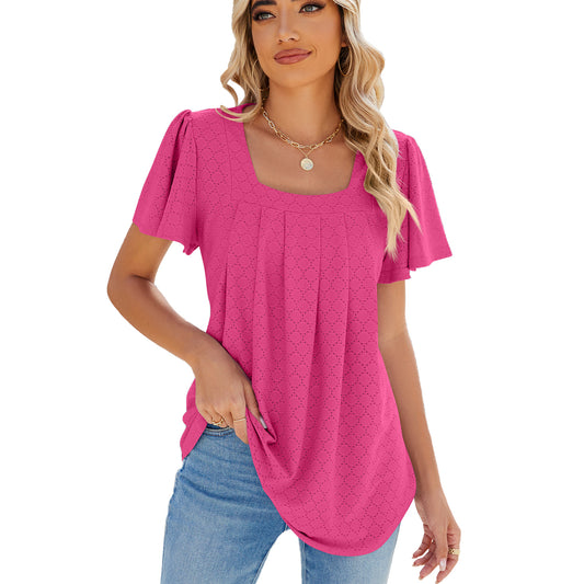 Women's Solid Color Square Collar Pleated Sleeves Blouses