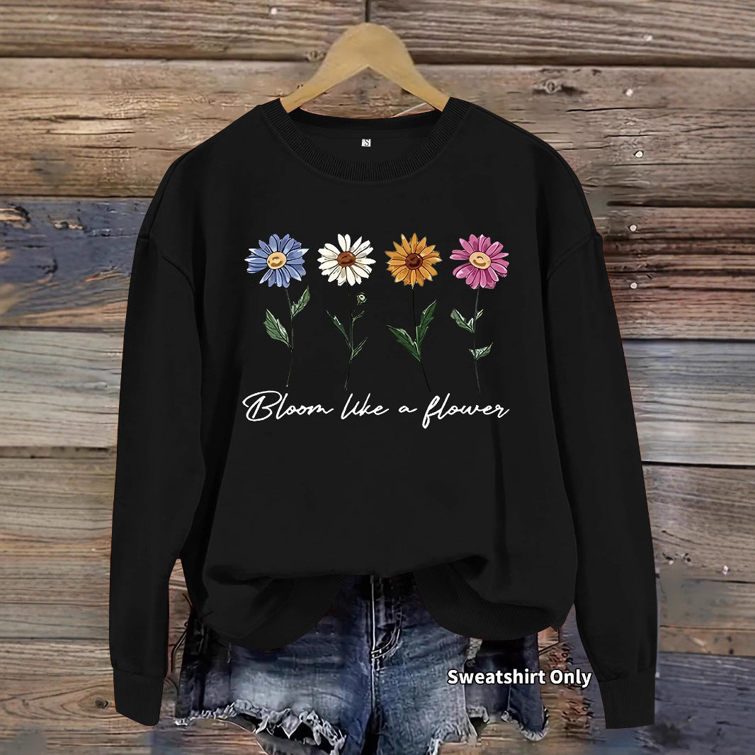 Women's Floral Graphic Print Crew Neck Casual Long Women's Sweater, Sweater