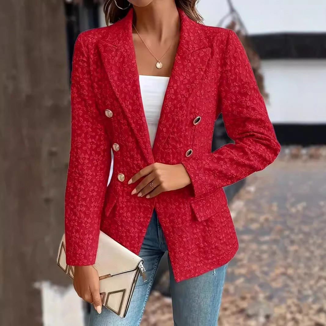 Women's Winter Fashion Temperament Pure Color Double Blazers