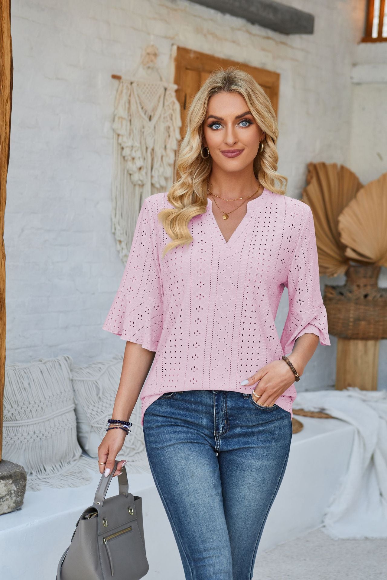 Women's Solid Color Half Sleeve Loose T-shirt Blouses