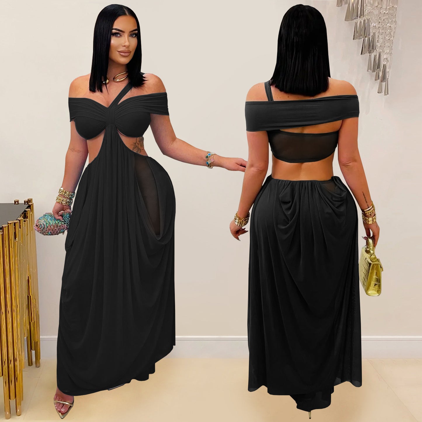 Women's Fashion Wear Sexy Bandeau Mesh Dress Dresses