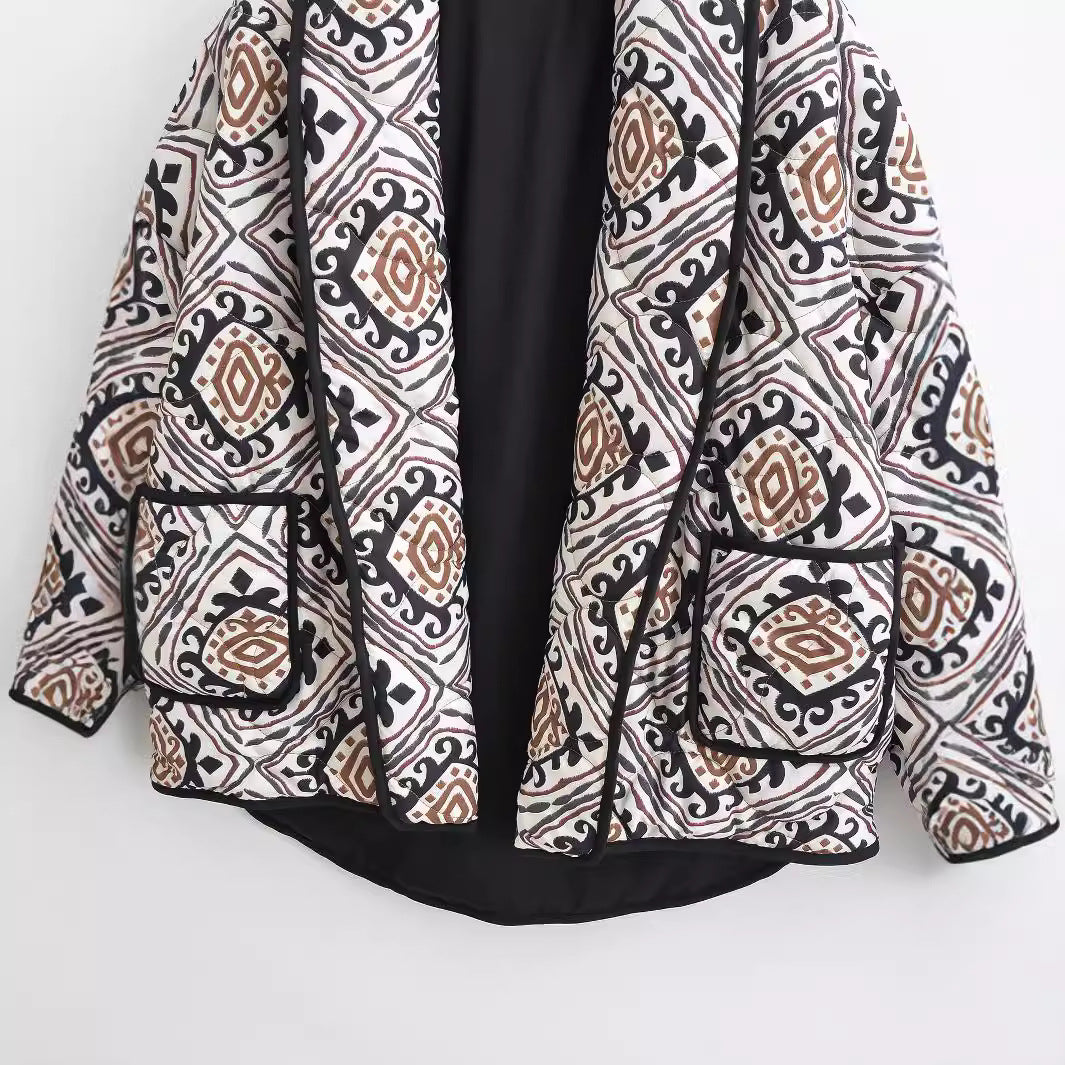 Women's Fashion Printed Fake Two-piece Contrast Color Coats