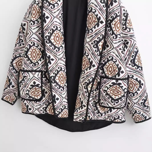 Women's Fashion Printed Fake Two-piece Contrast Color Coats