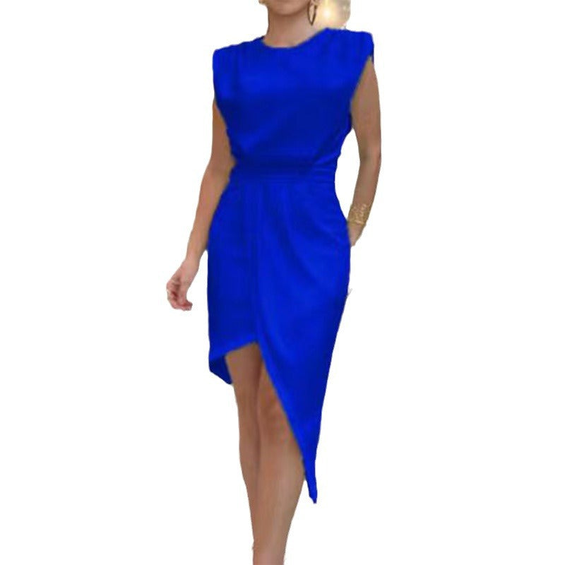 Women's Solid Color Round Neck Sleeveless Design Dresses