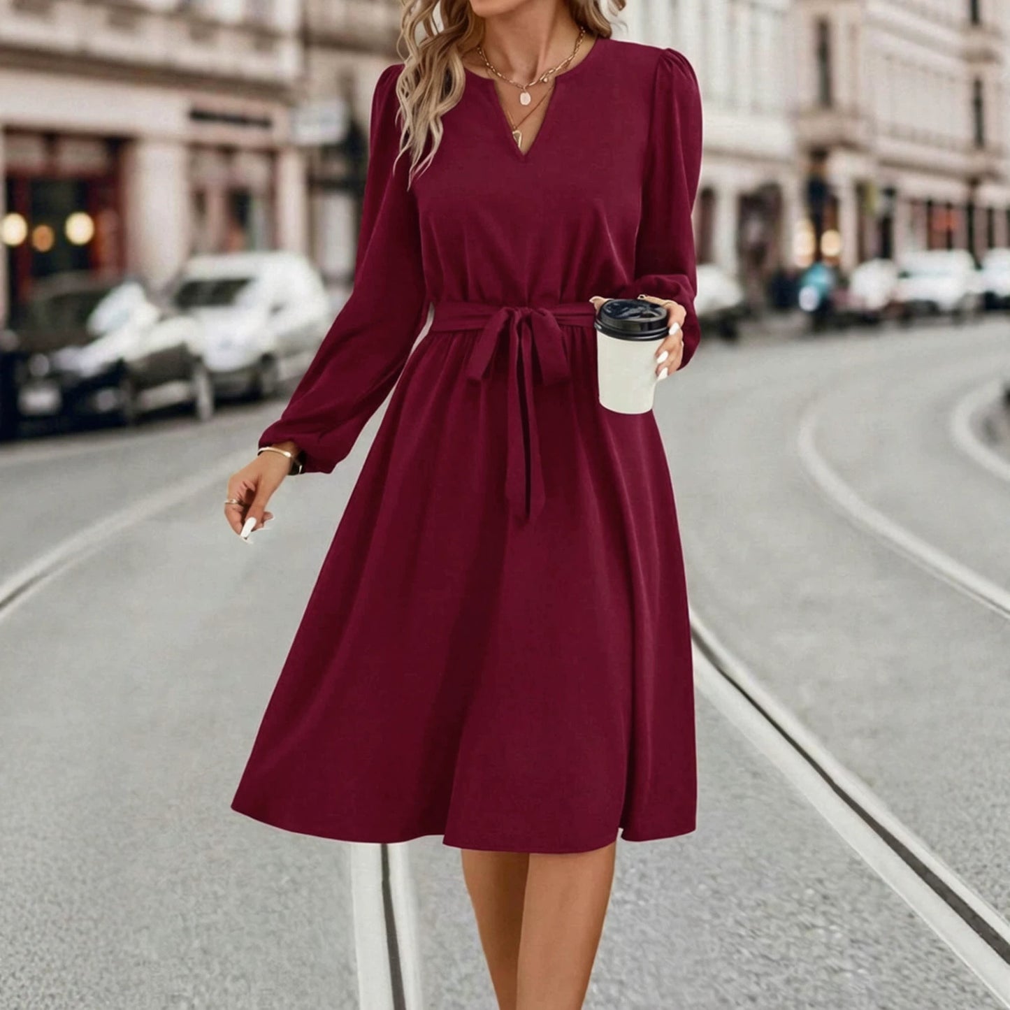 Fashion Women's Long-sleeved Small Lace Up Dress